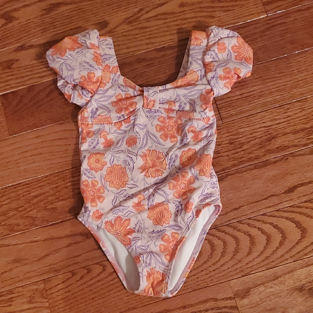 Janie And Jack Floral Puff Sleeve Swimsuit Size 3